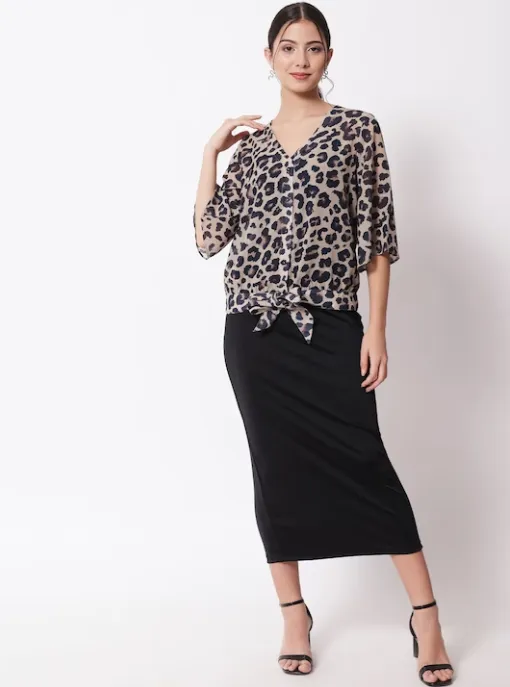 Women's Animal Print Extended Sleeves Top