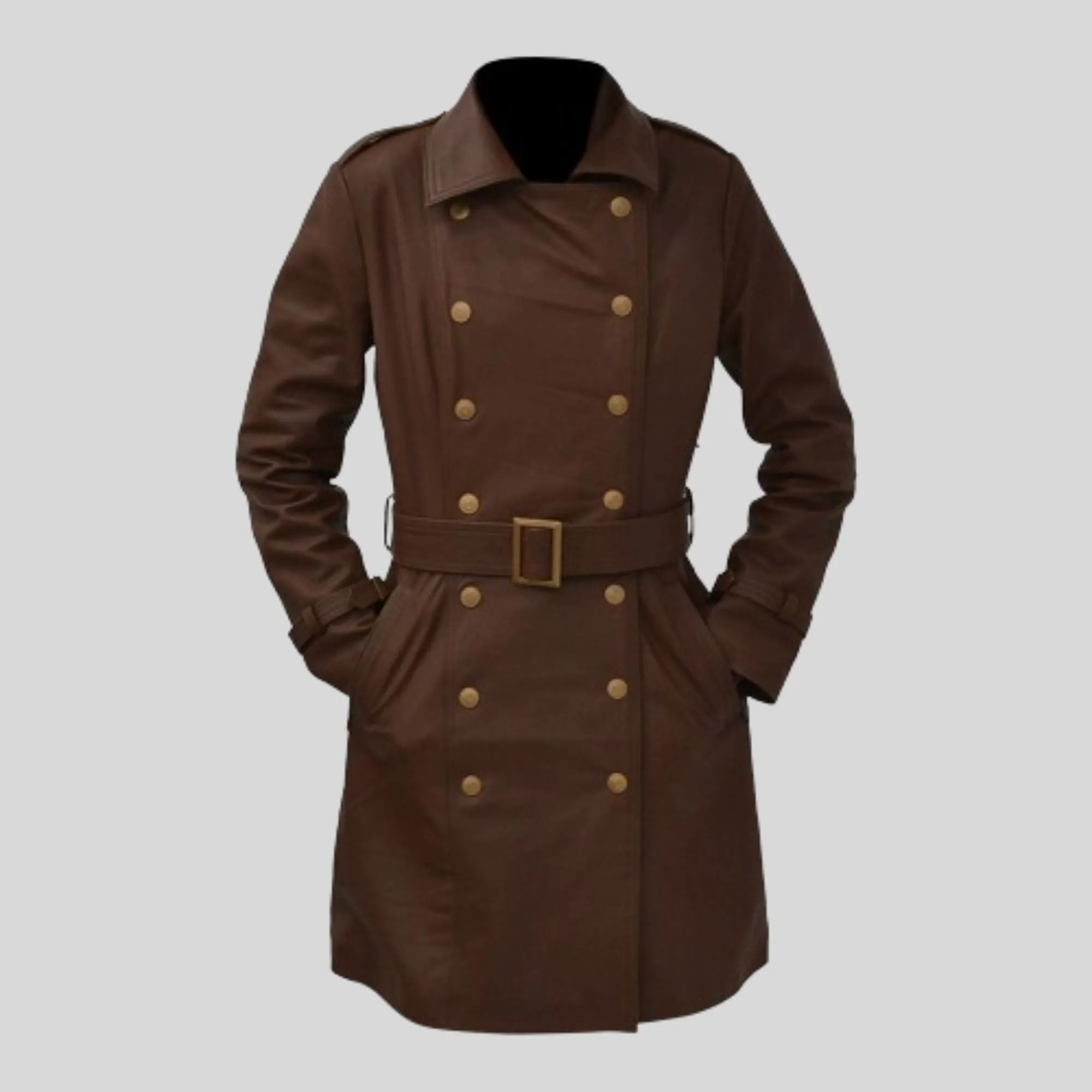 Women's Fashion Brown Trench Leather Coat