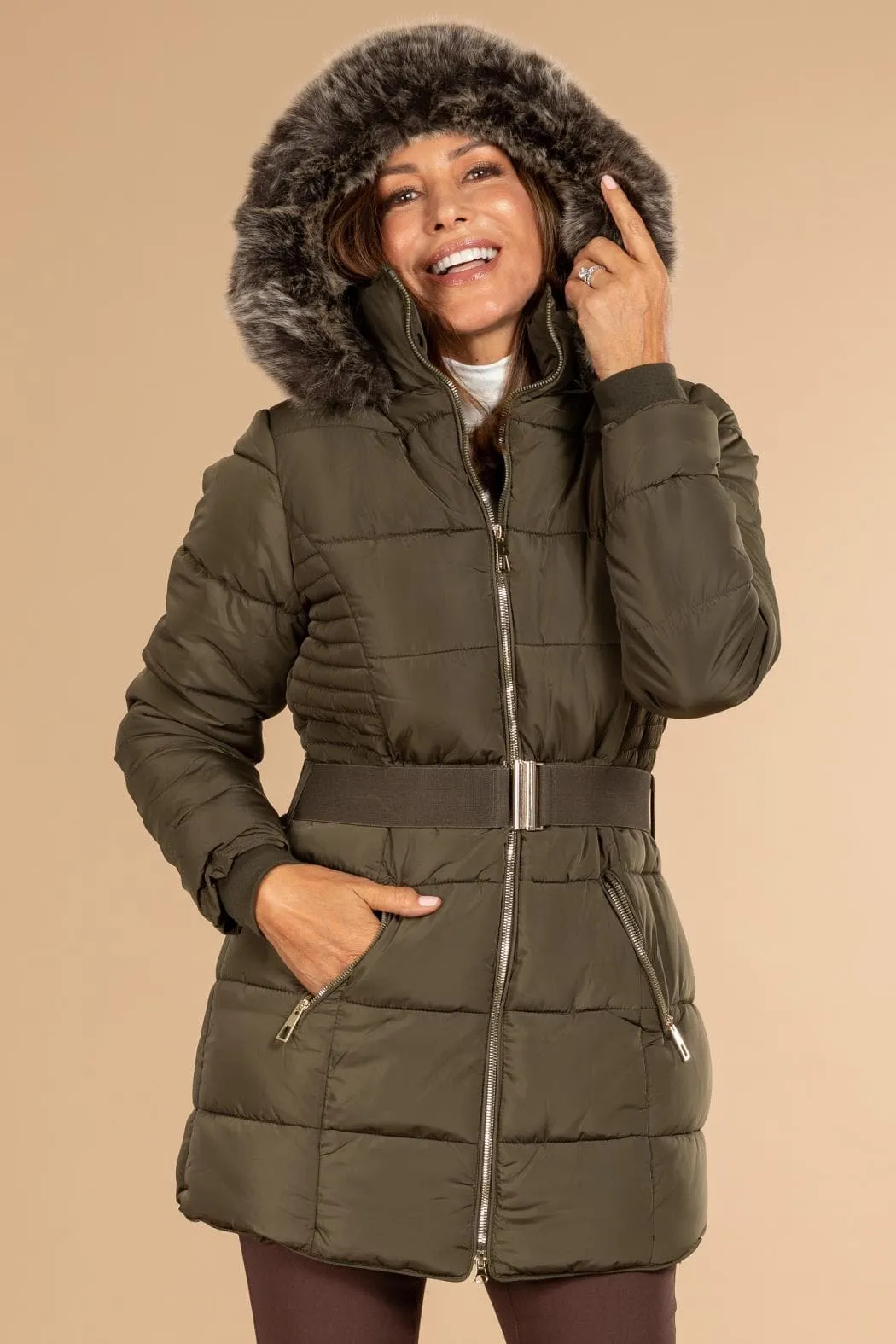 Women's Keeping Cozy Parka Puffer With Detachable Faux Fur-Trimmed Hood