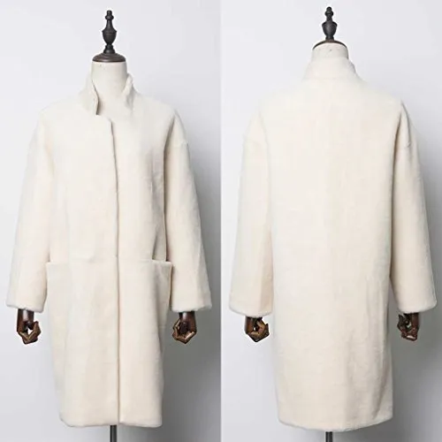 Women's Lamb Shearing Fur Coat Winter Coat 3/4 Sleeve Stand up Collar(10,Beige)