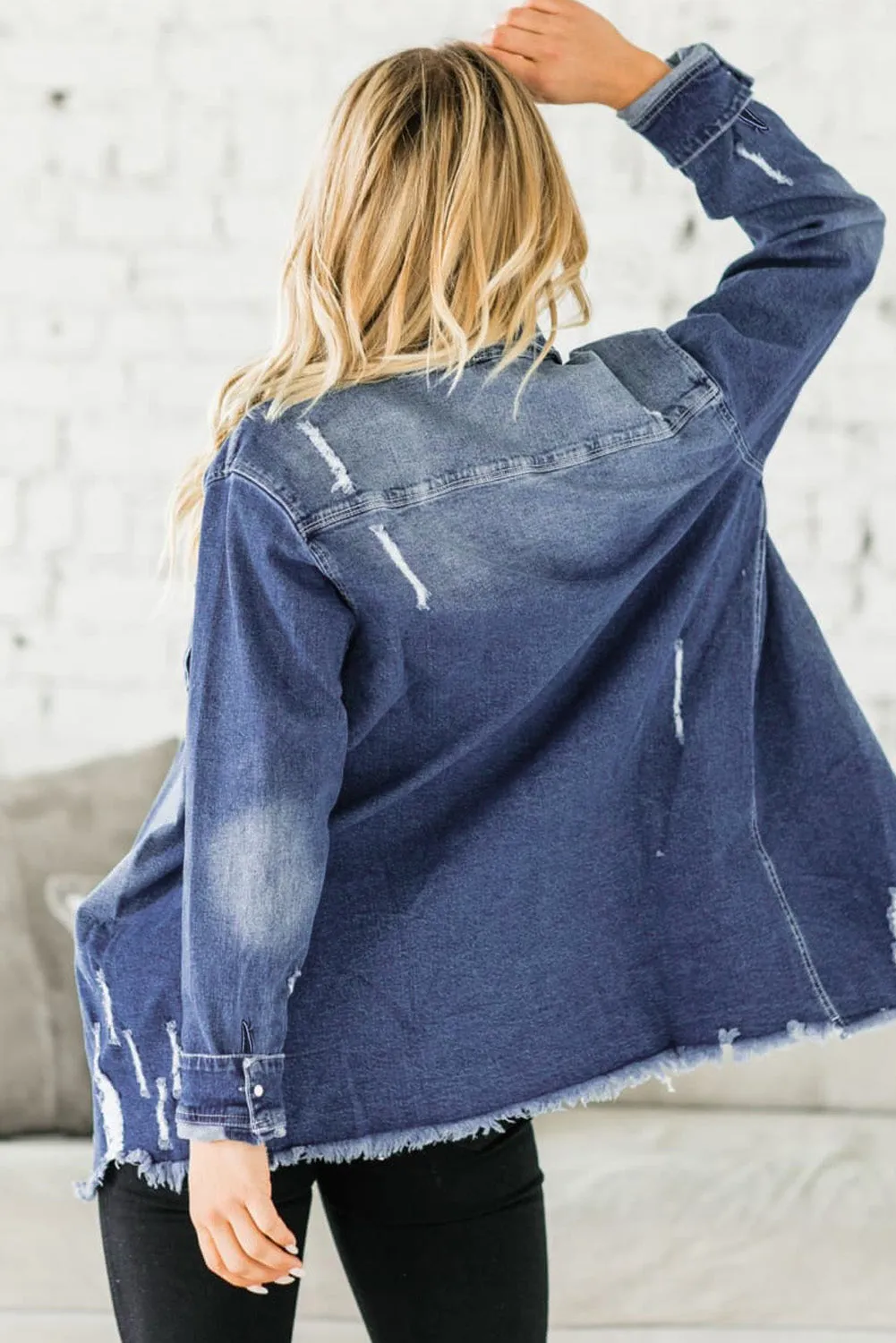 Women's Oversized Denim Jacket Boyfriend Distressed Jean Trucker Jacket