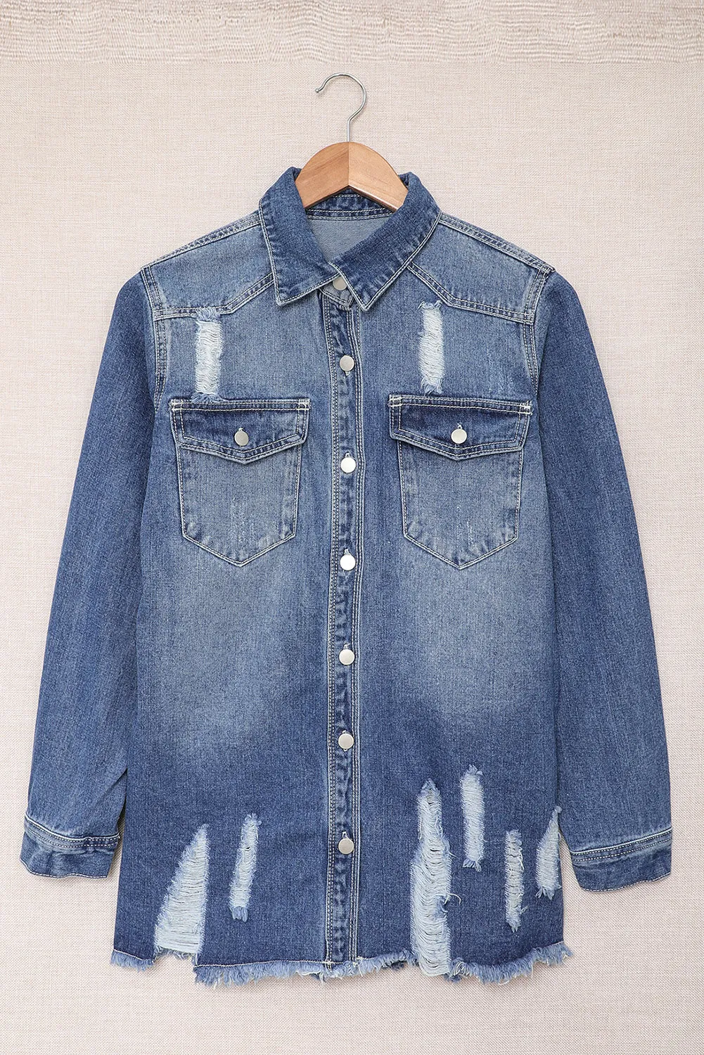 Women's Oversized Denim Jacket Boyfriend Distressed Jean Trucker Jacket