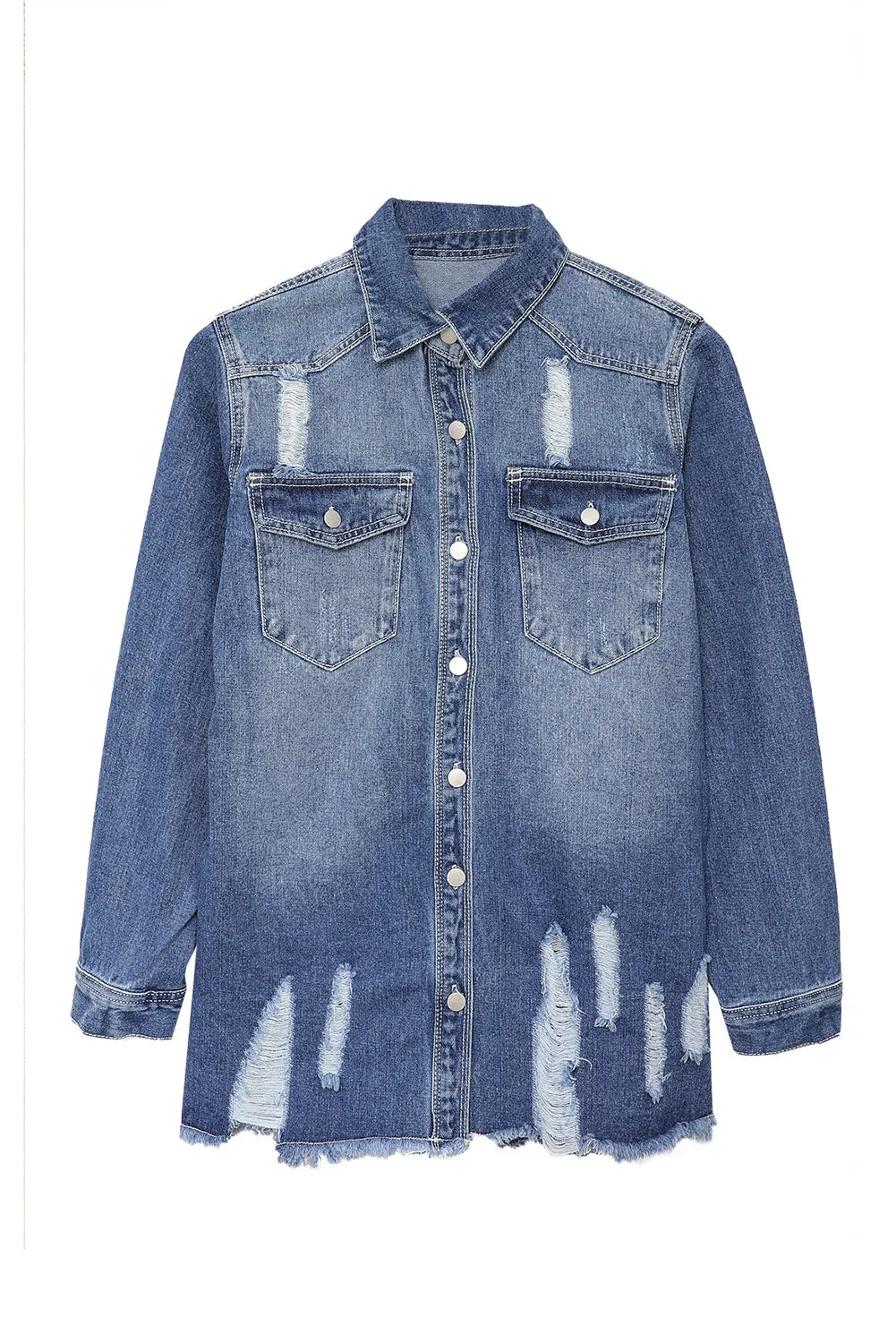 Women's Oversized Denim Jacket Boyfriend Distressed Jean Trucker Jacket