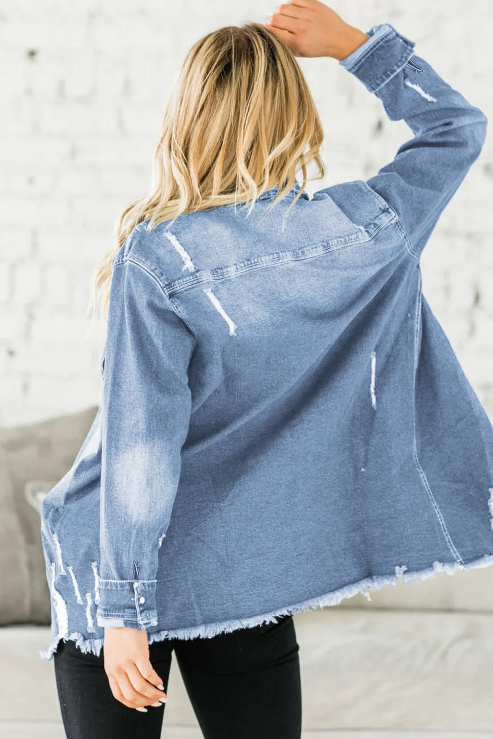 Women's Oversized Denim Jacket Boyfriend Distressed Jean Trucker Jacket