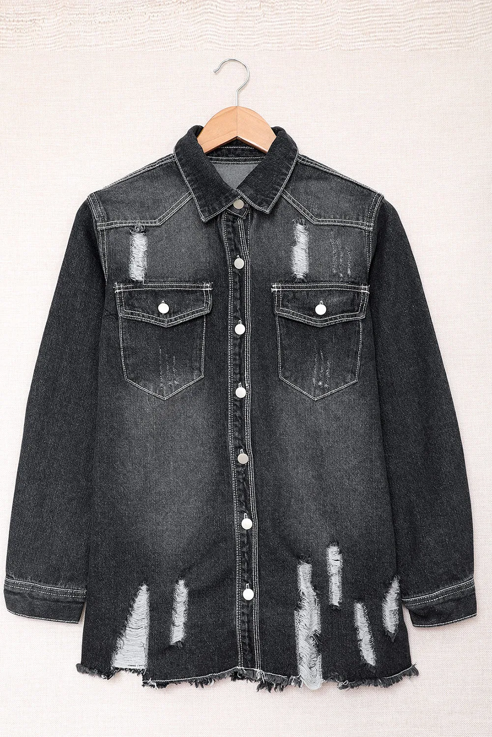 Women's Oversized Denim Jacket Boyfriend Distressed Jean Trucker Jacket