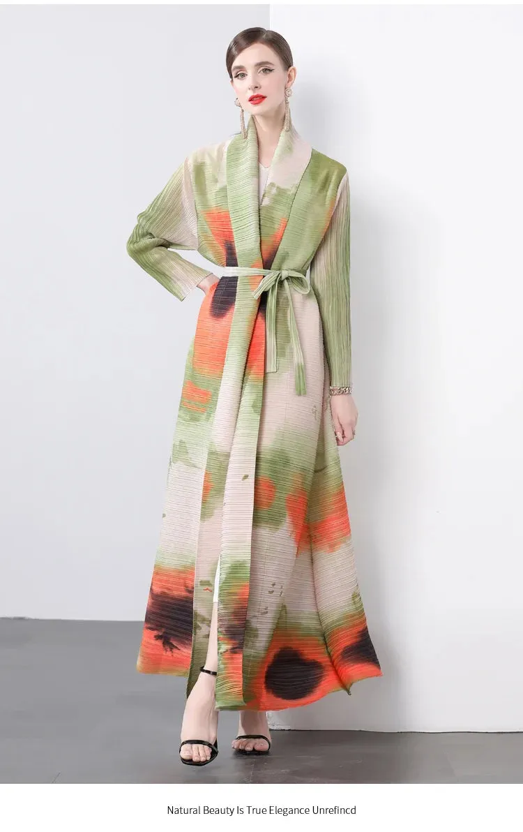 Women's Stylish Pleated Long Maxi Cardigan Coat