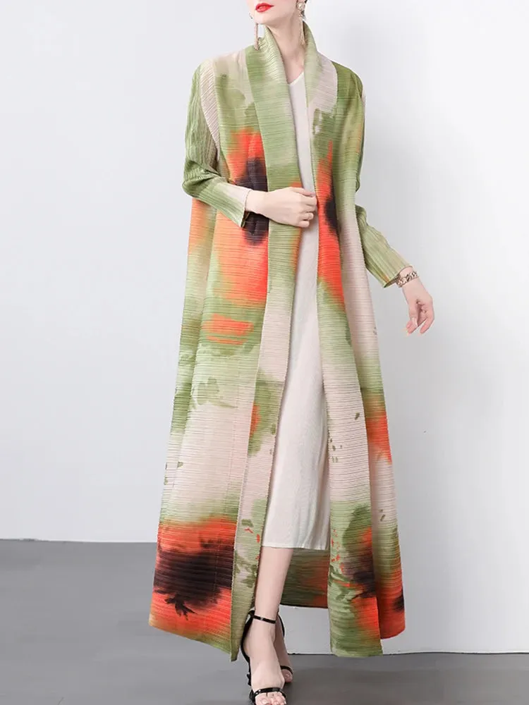 Women's Stylish Pleated Long Maxi Cardigan Coat