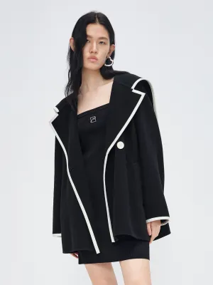 Wool Blend Contrast Pocketed Coat