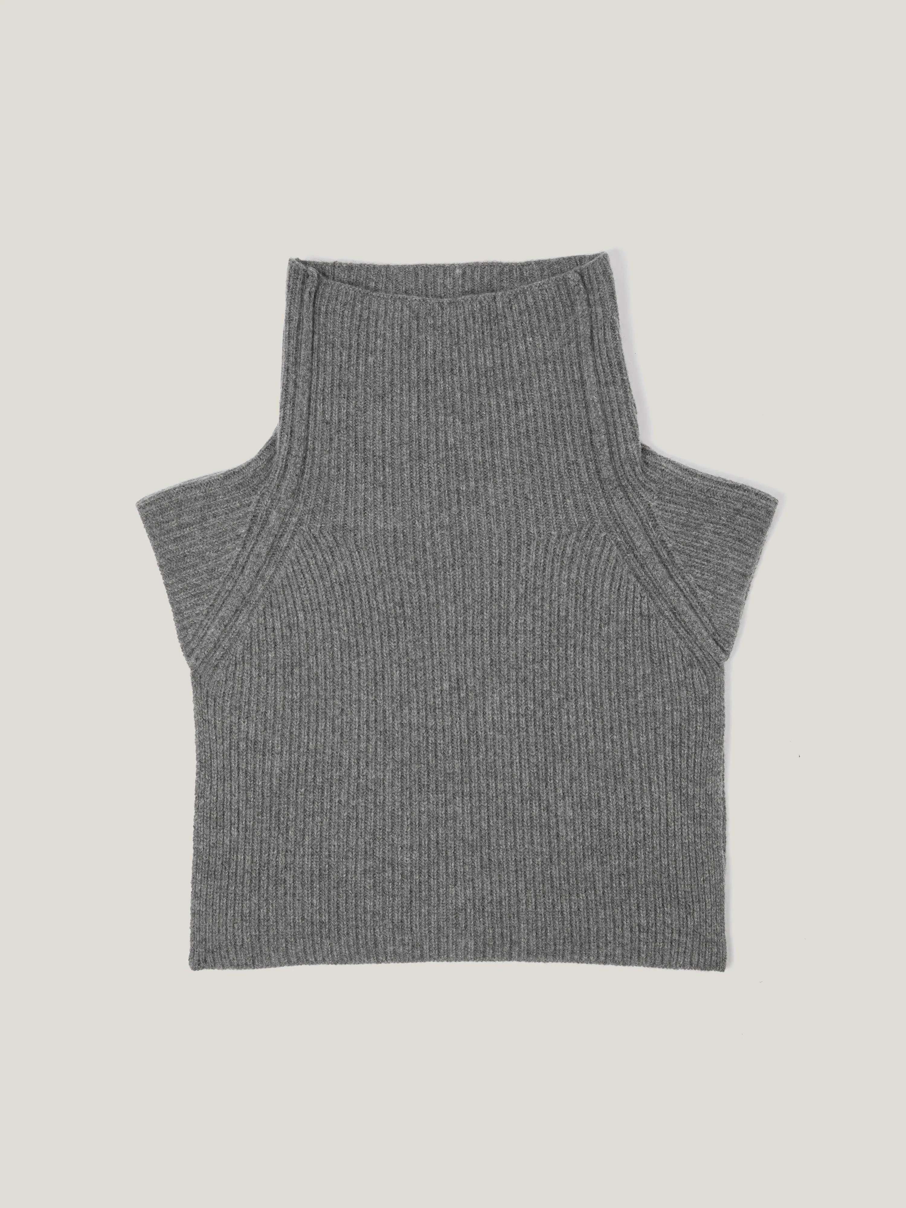 Wool Cashmere Roll Neck Bib | Grey