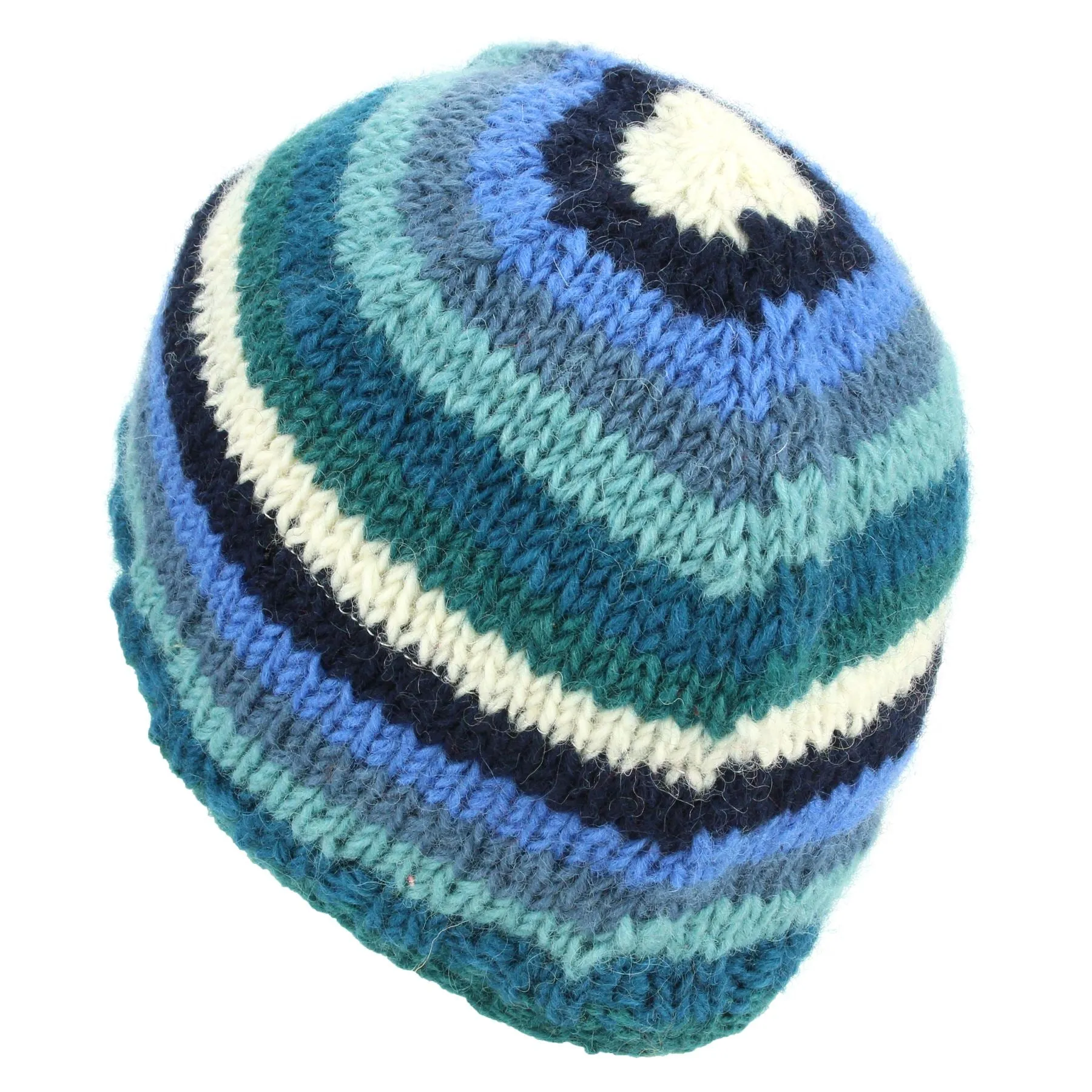 Wool Knit Beanie Hat - Stripe Blue White