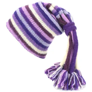 Wool Knit 'Fountain' Tassels Beanie Hat - Purples