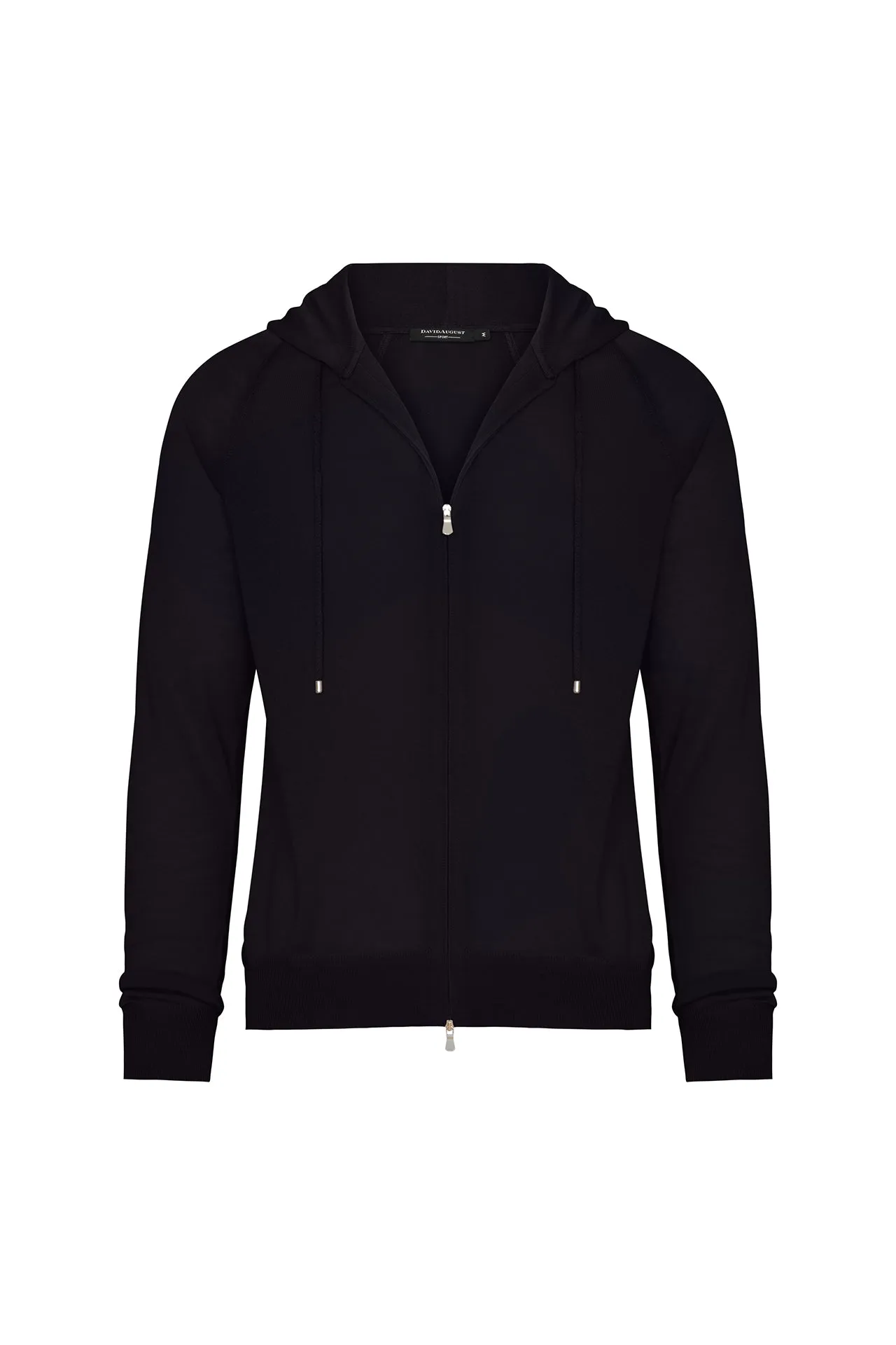 Wool Traveler Knit Zip-Front Hooded Sweater in Midnight