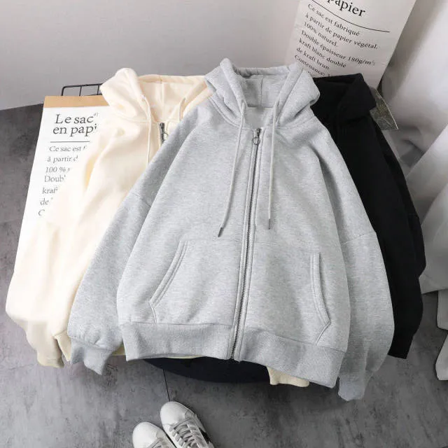 Yeknu Women Jacket Blouses Sweatshirts Casual Couple Tops Thicken Gray Hoodie Long Sleeve Loose Simple Coat Veste Femme Bomber Jacket