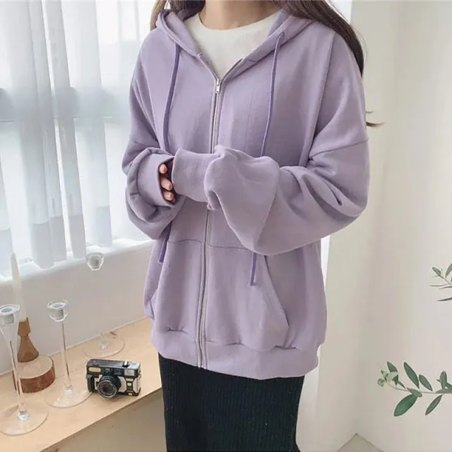 Yeknu Women Jacket Blouses Sweatshirts Casual Couple Tops Thicken Gray Hoodie Long Sleeve Loose Simple Coat Veste Femme Bomber Jacket