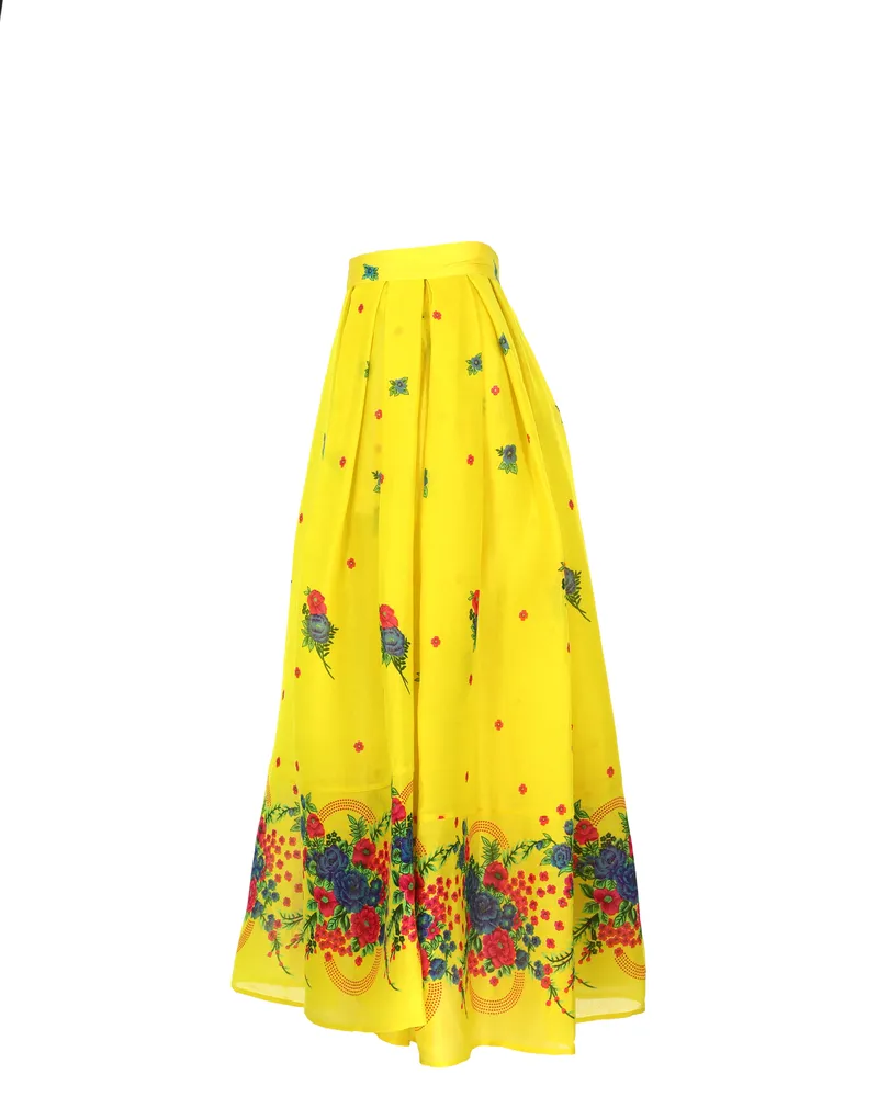 Yellow Long pleated Skirt