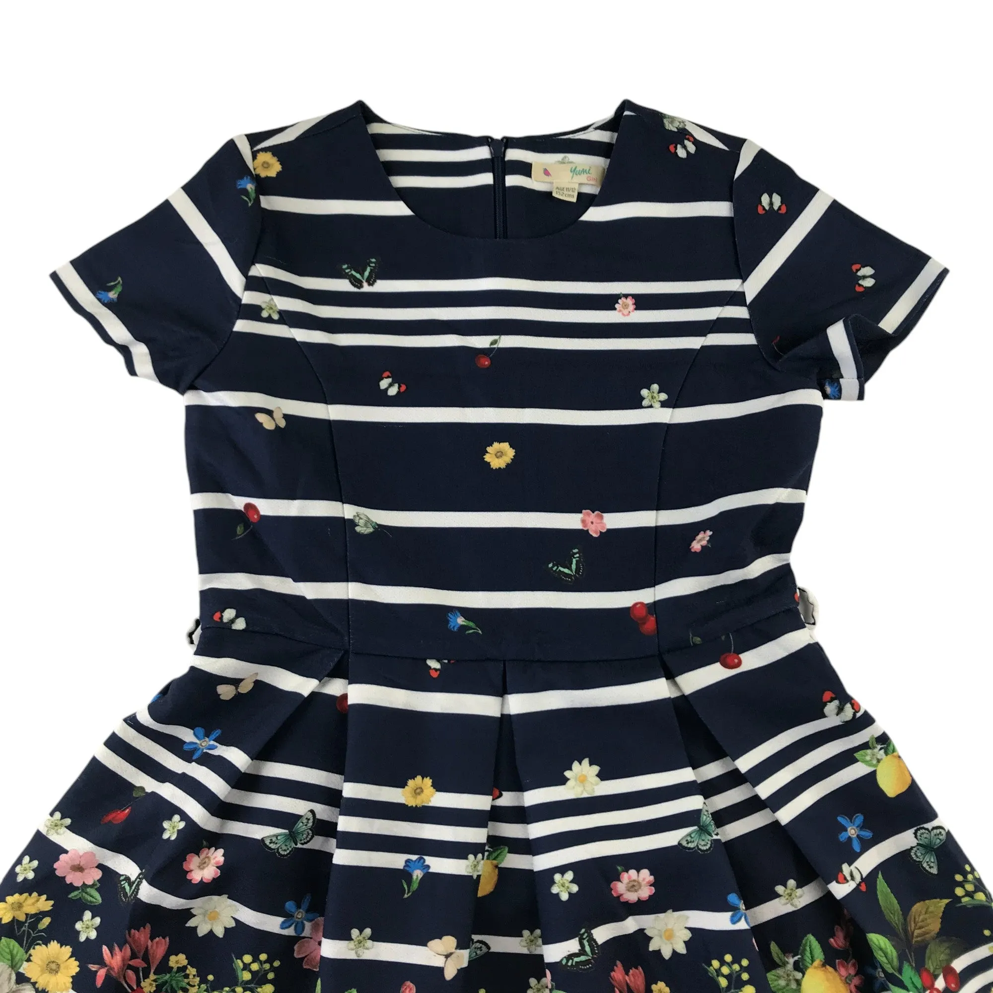 Yumi dress 11-12 years navy blue stripy floral print summery