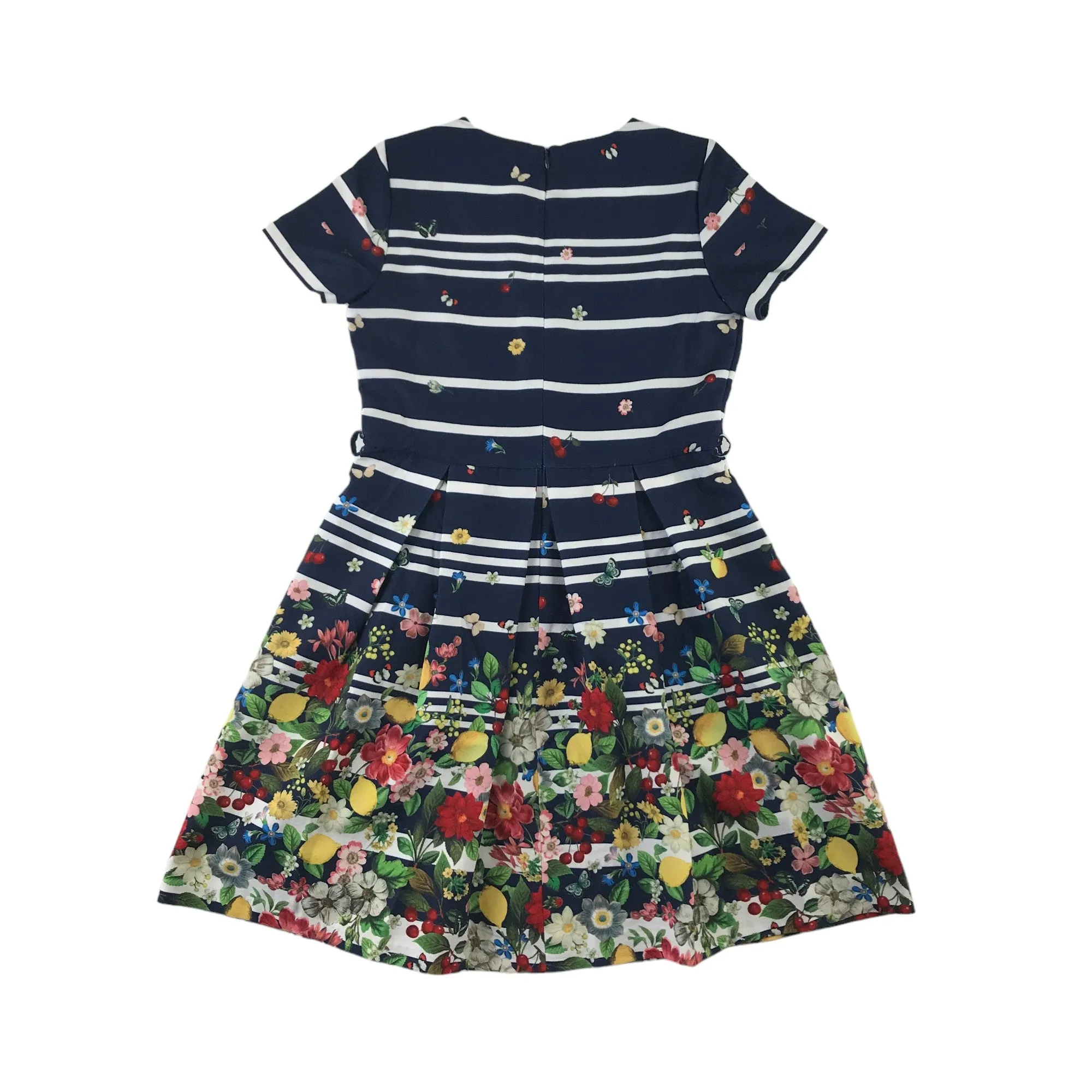 Yumi dress 11-12 years navy blue stripy floral print summery