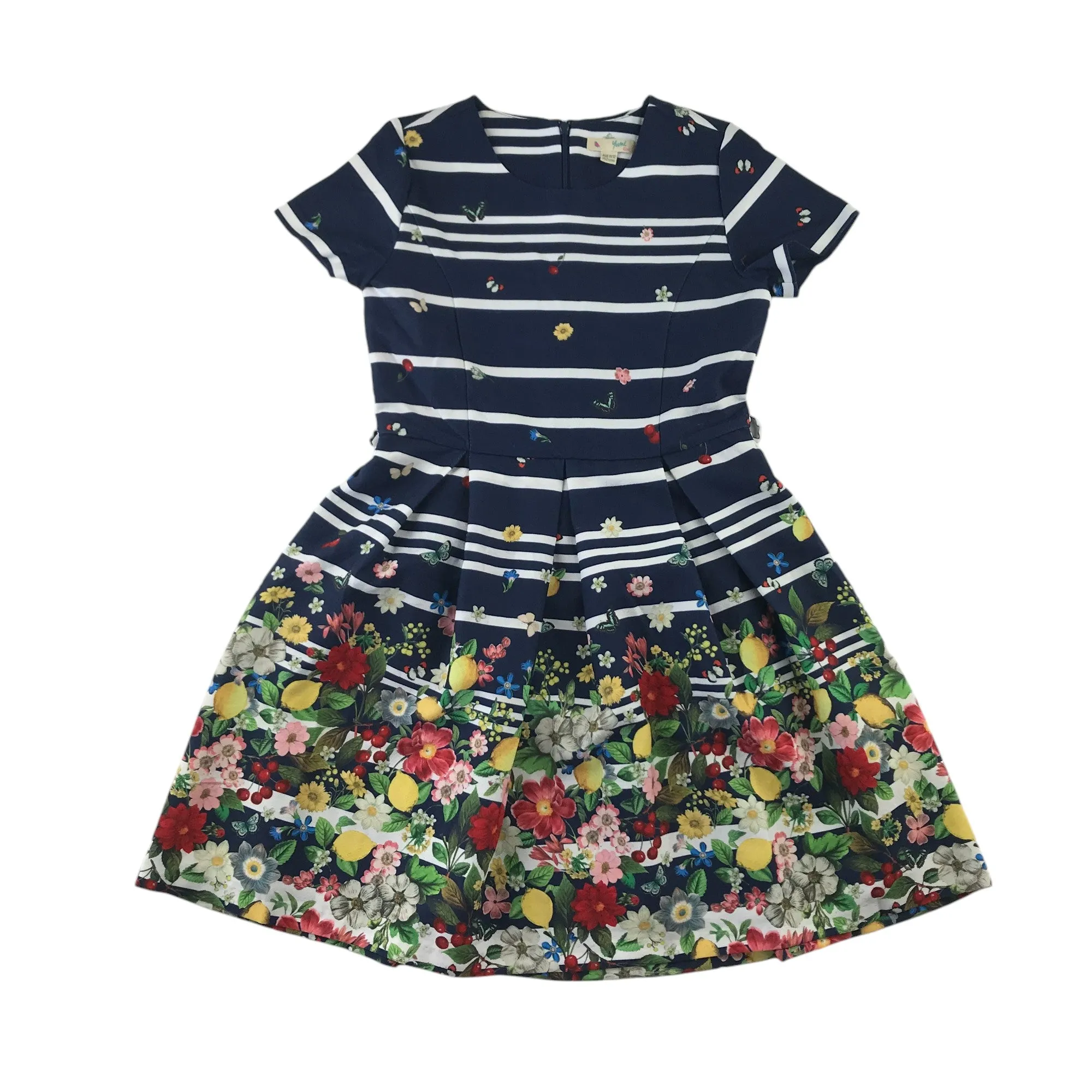 Yumi dress 11-12 years navy blue stripy floral print summery